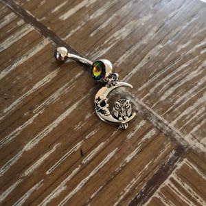 Owl and moon belly ring